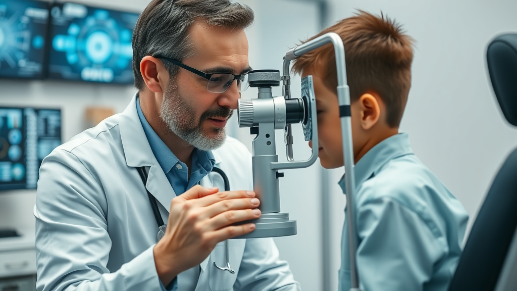 Optometrist using advanced scanner for child myopie management