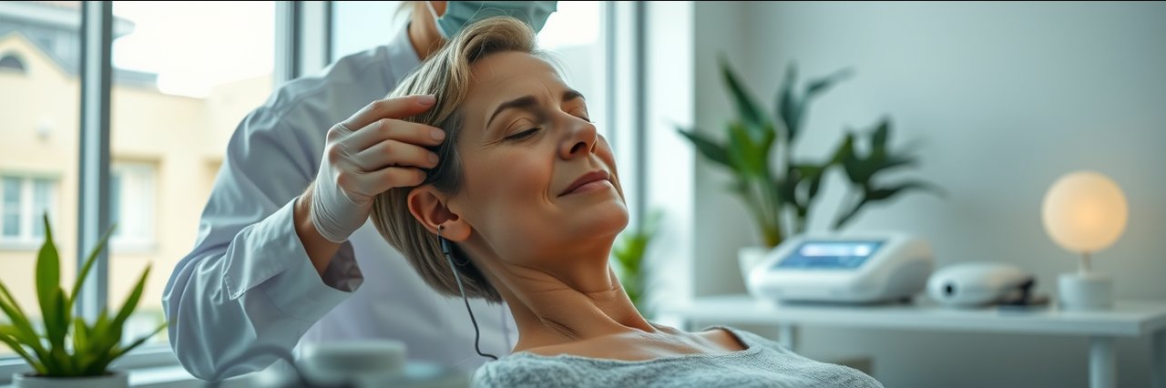 Bioresonantie session in a modern wellness clinic with therapist and client