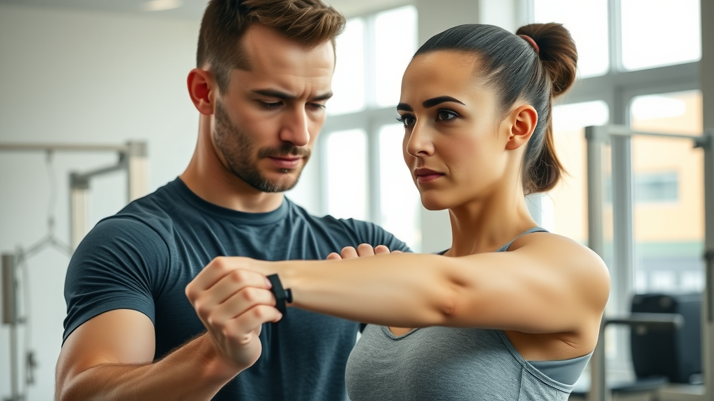 Sport revalidatie bij fysiotherapeut met stretching in moderne kliniek