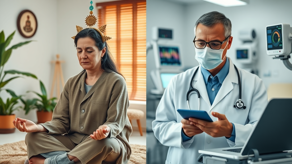contrasting alternative and regular medicine, traditional and modern settings - verschillen alternatieve geneeskunde en reguliere geneeskunde