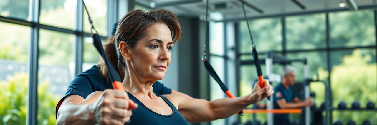 Sport revalidatie with woman and physiotherapist in gym, focused recovery session